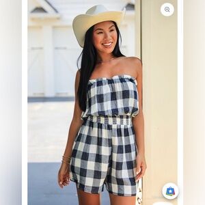 Final Touch Navy and White Checkered Romper